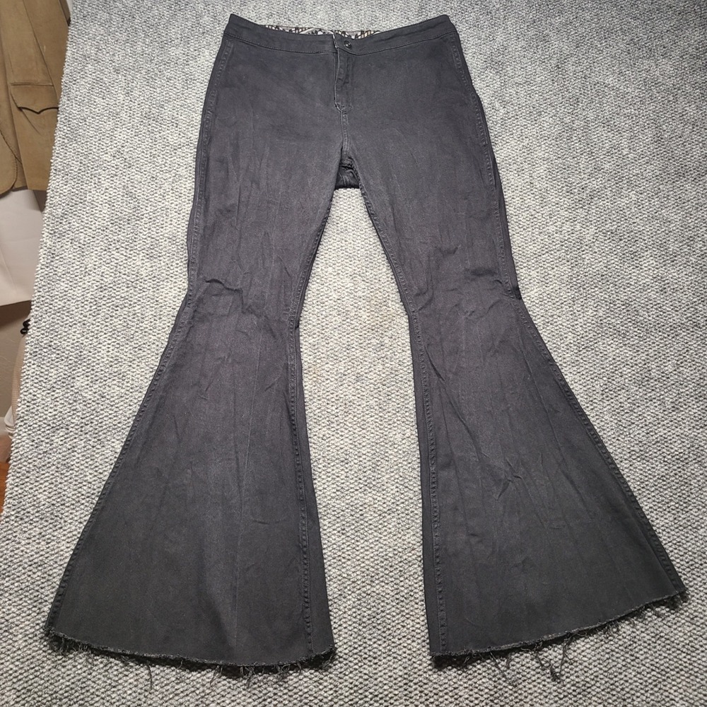 Rock & Roll Denim Reversible Bell Bottom Jeans Black Geometric Tribal 33x34